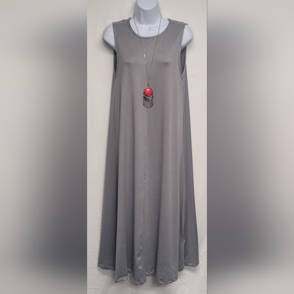Daily Collection L Long Grey Dress Stretch Flowy Sleeveless EUC - Picture 1 of 6